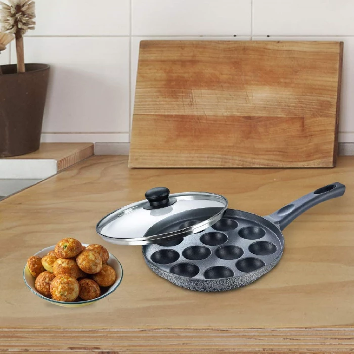 Prestige Aluminium Omega Select Plus Non Stick Paniyarakkal with Lid (24 cm, Black)- Gas Top Compatible Only, Black, 1 kg-2.webp